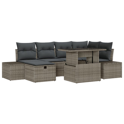 7-Delige Tuin Sofa Set Met Kussens Grijs Poly Rattan