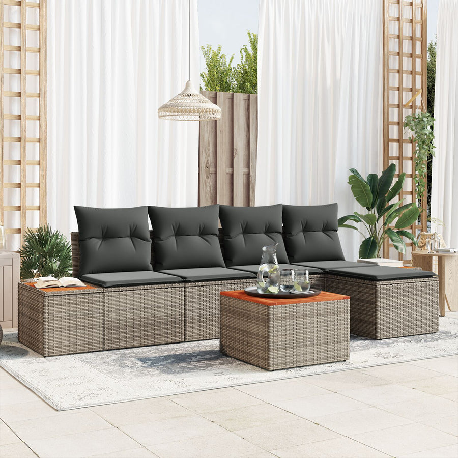 6-Delige Tuinsofa Set Met Kussens Grijs Poly Rattan Acacia