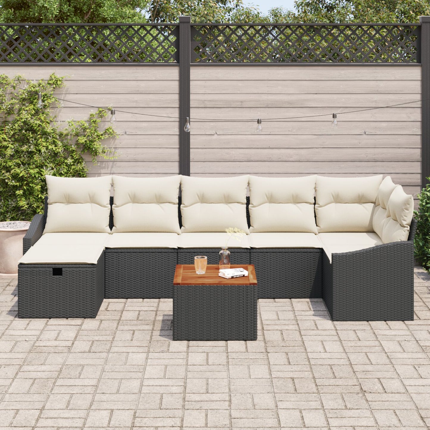 8-Delige Tuinbank Set Met Kussens Zwart Poly Riet Wit