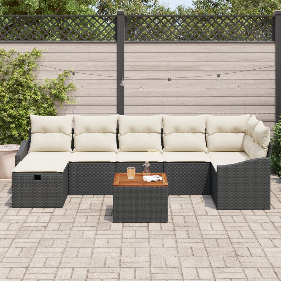 8-Delige Tuinbank Set Met Kussens Zwart Poly Riet Wit