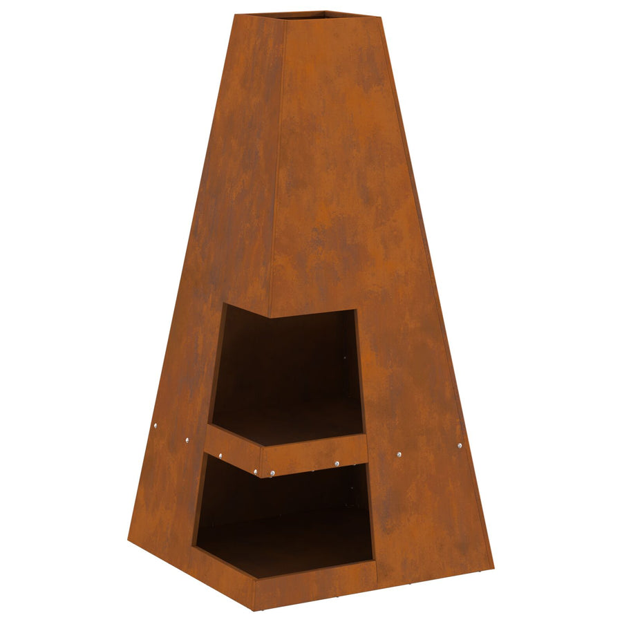 Vuurkorf Met Houtopslag Weerbestendig Staal Verweerd staal/Bruin 50 x 50 x 100 cm
