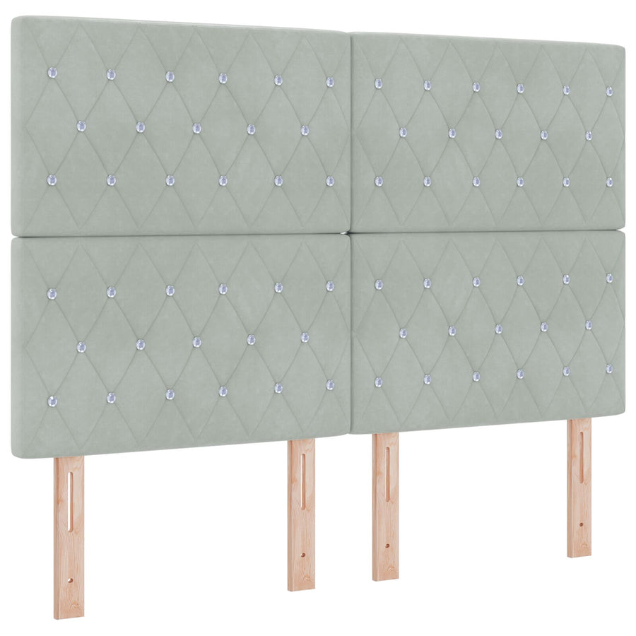 Hoofdbord met kristallen knoppen en tufting in lichtgrijs, 140 cm fluweel