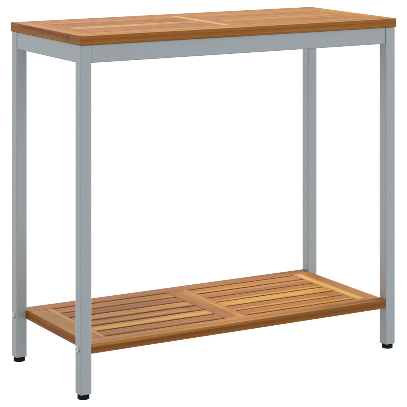 Buitentafel E & Grijze 35X80X75 Cm Massief Hout En Staal Natuurlijk en grijs 80 x 35 x 75 cm