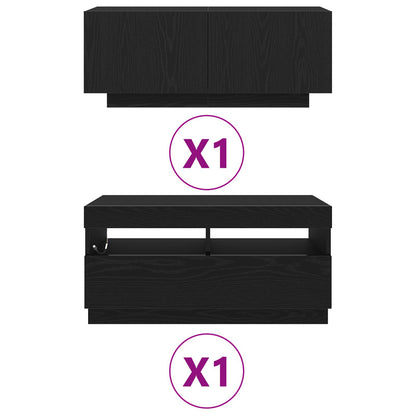 Tv-Kast Met Led-Verlichting - Zwart Eiken - 180X35X40 Cm - Bewerkt Hout