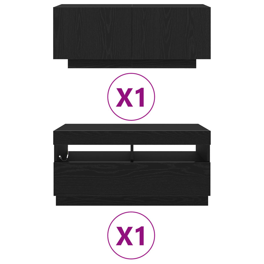 Tv-Kast Met Led-Verlichting - Zwart Eiken - 180X35X40 Cm - Bewerkt Hout