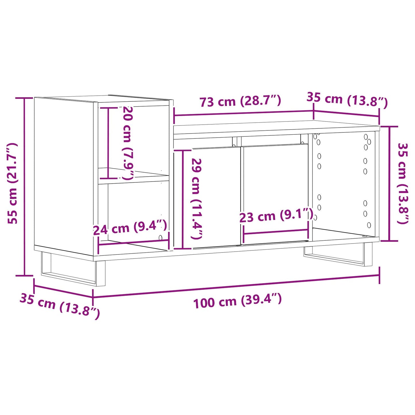 Tv-Kast 100X35X55 Cm Engineered Wood Zwart eiken