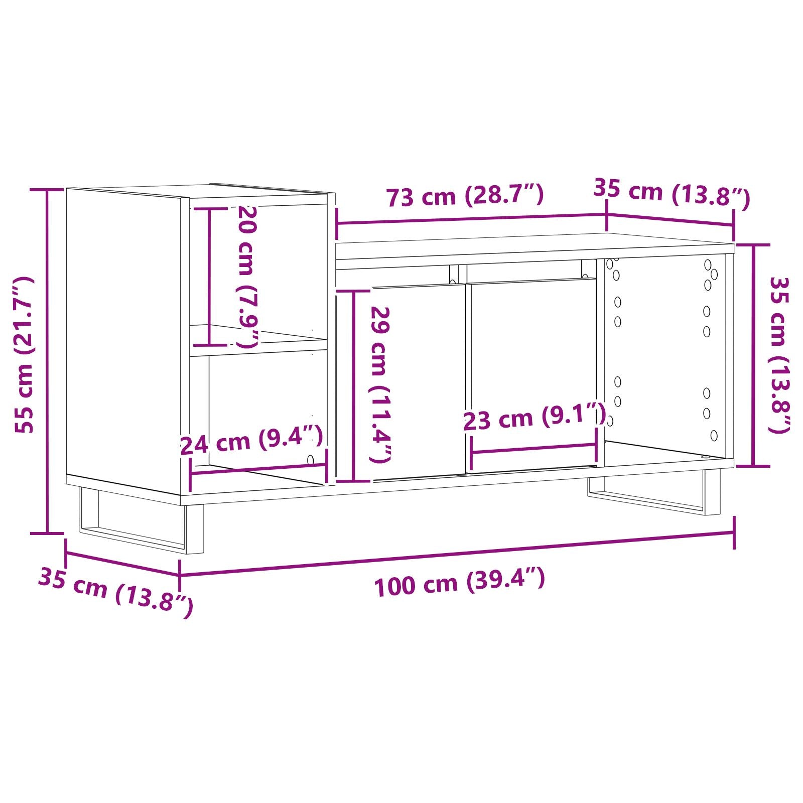 Tv-Kast 100X35X55 Cm Engineered Wood Zwart eiken