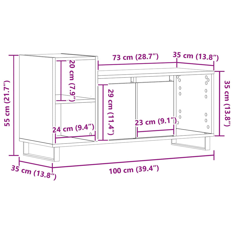 Tv-Kast 100X35X55 Cm Engineered Wood Zwart eiken
