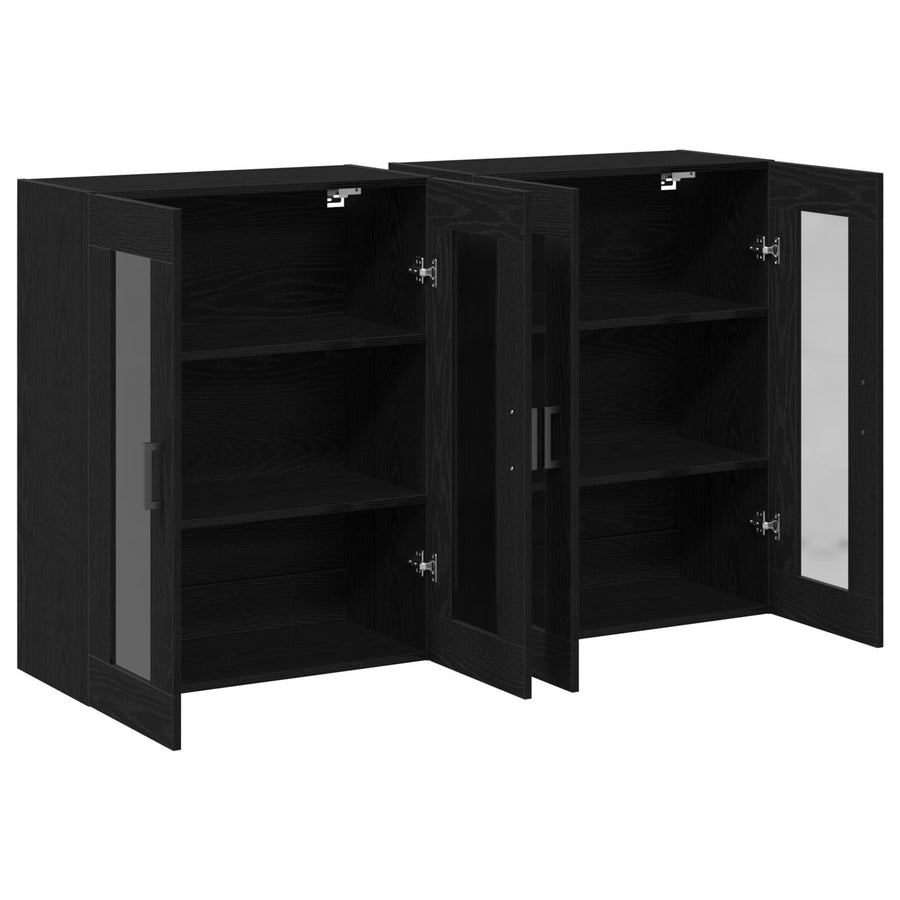 Wandkast Set Van 2 Zwart Eiken Bewerkt Hout, Glas