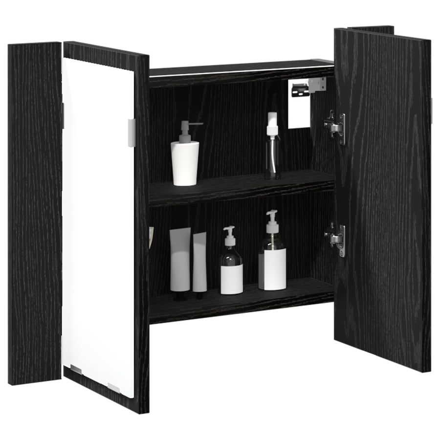 Led Spiegelkast Voor In De Badkamer Zwart Eiken 60X12X45 Cm Gelaagd Hout