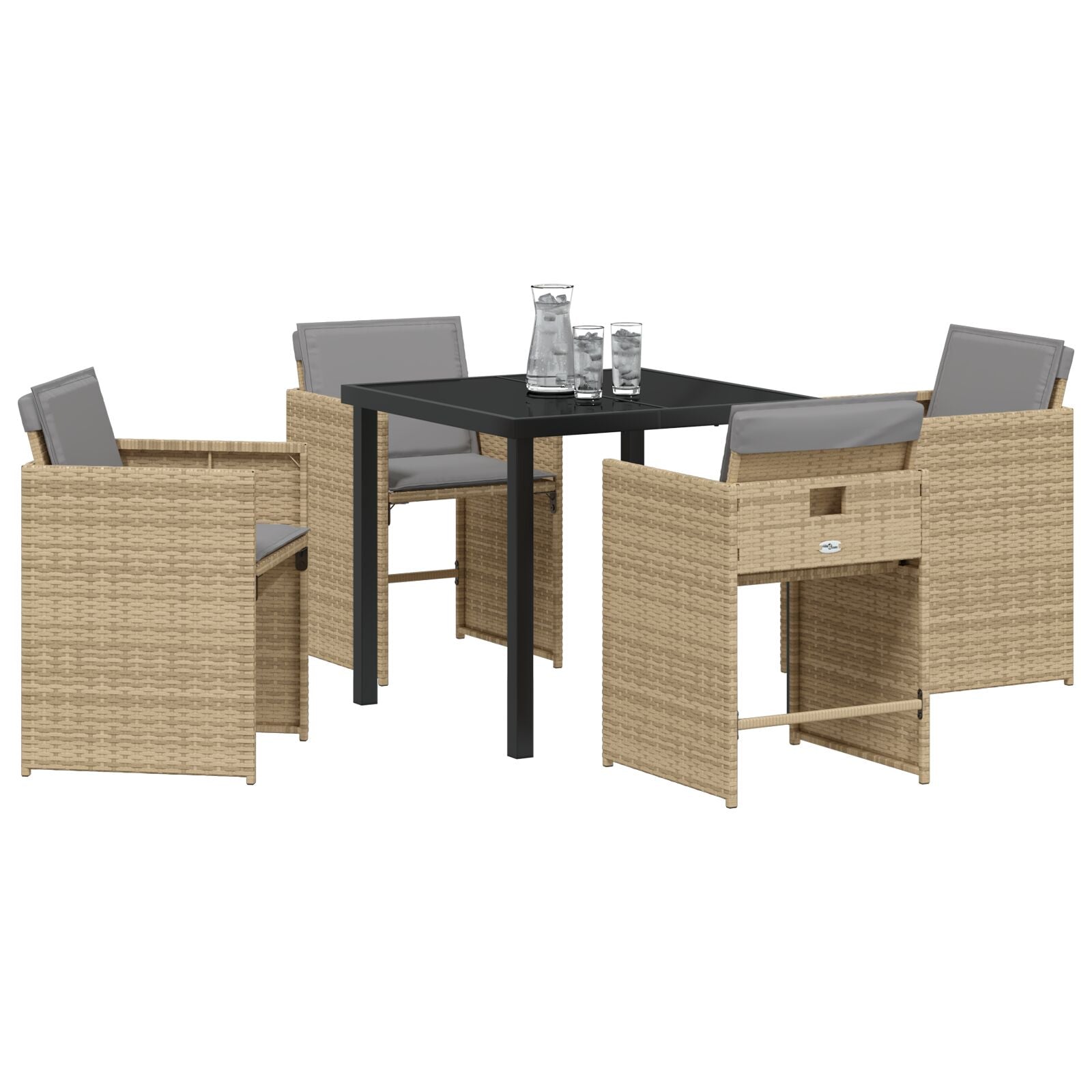 5-Delige Tuin Eettafel Set Met Kussens Beige Poly Rattan