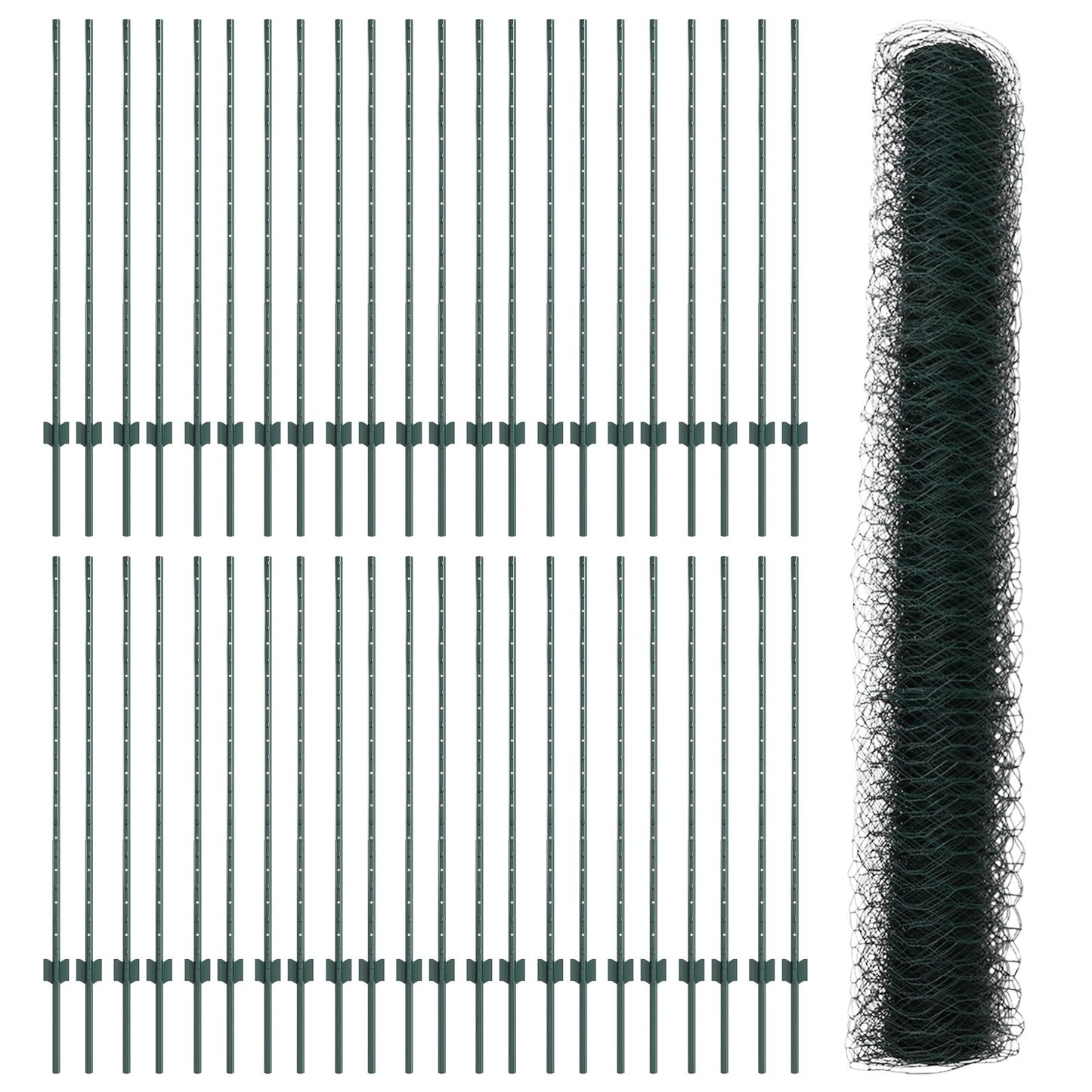 Fence Posts 11 Stuks U-Channel Groen 120 Cm Staal,  Zeshoek Fence Groen 1.2X100 M Staal