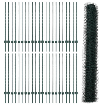 Fence Posts 11 Stuks U-Channel Groen 120 Cm Staal,  Zeshoek Fence Groen 1.2X100 M Staal