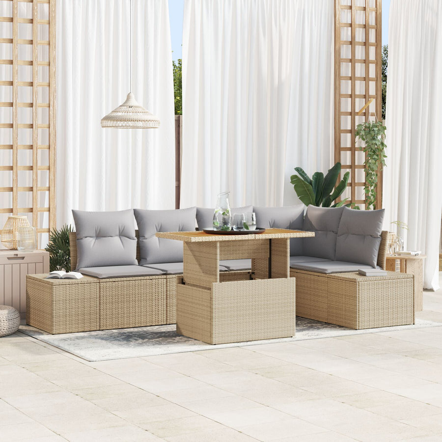 6-Delige Tuin Sofa Set Met Kussens Beige Poly Rattan