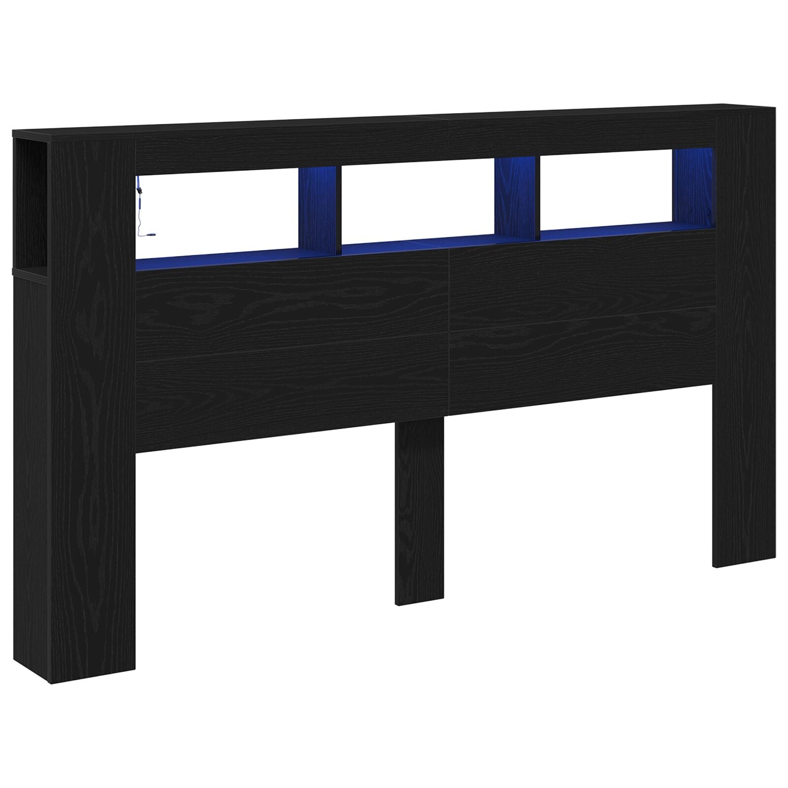 Opberghoofdbord Met Led-Verlichting Zwart Eiken 180X18,5X103,5 Cm