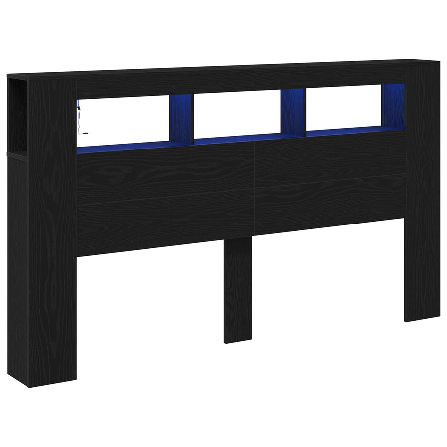 Opberghoofdbord Met Led-Verlichting Zwart Eiken 180X18,5X103,5 Cm
