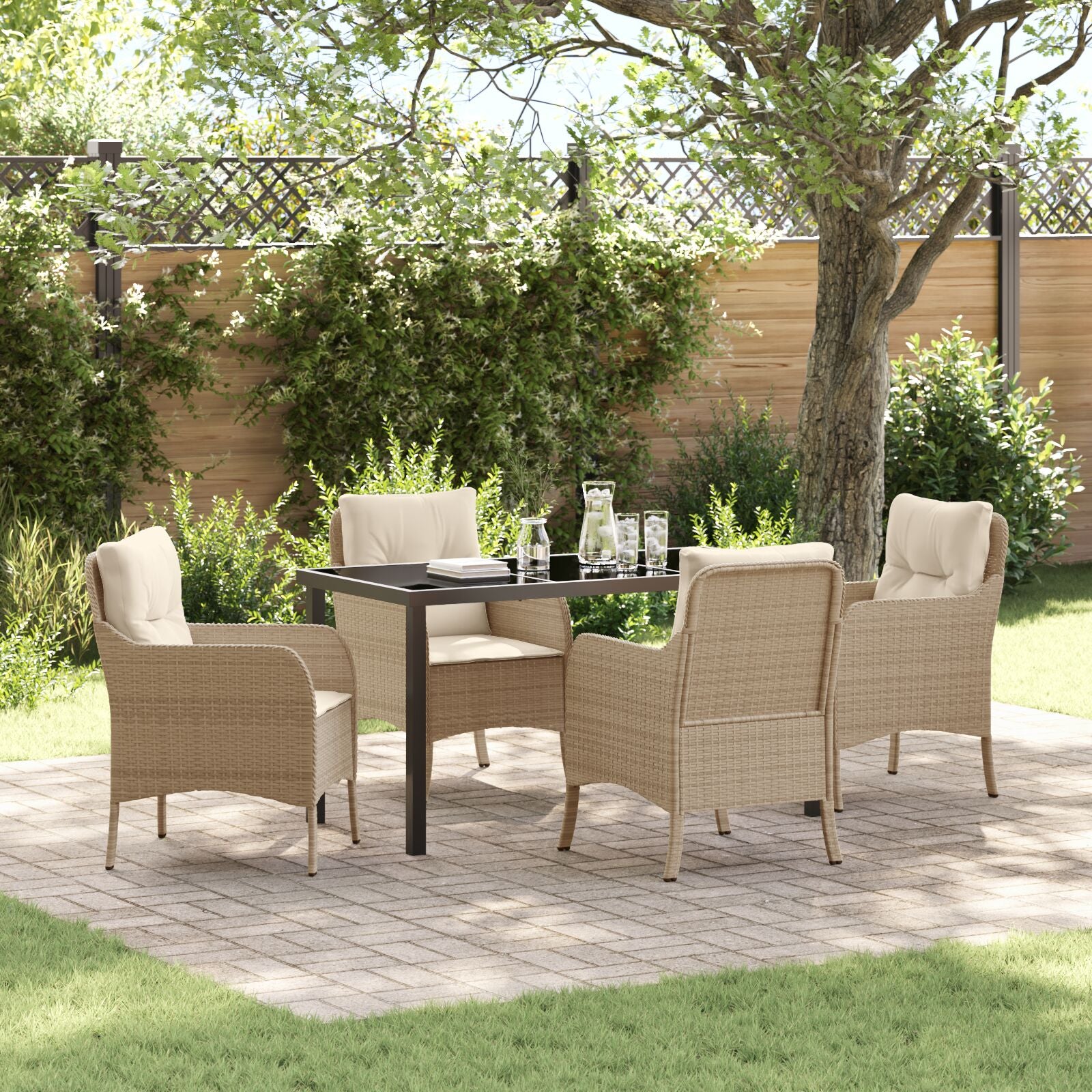 5-Delige Tuin Eetset Met Kussens Beige Poly Rattan