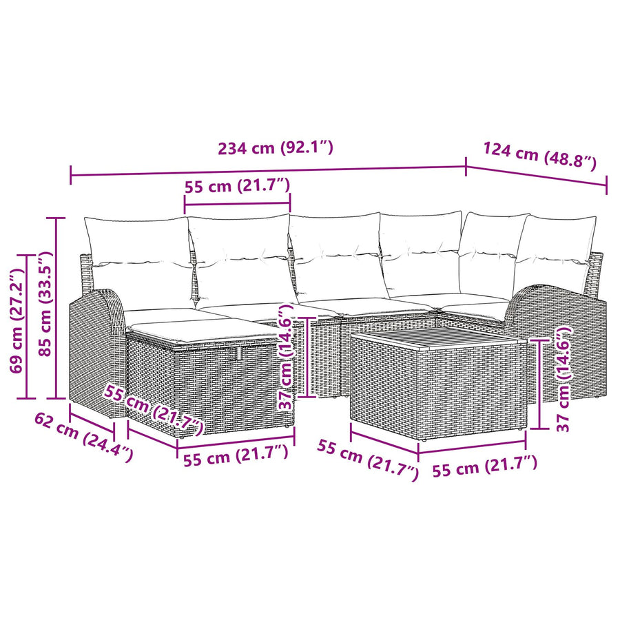 7-Persoons Tuin Sofa Set Met Kussens Beige Poly Rattan