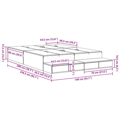 Opbergbedframe Grijs Sonoma Bewerkt Hout 236.5 X 140 X 31.5 Cm Artisanaal Eiken