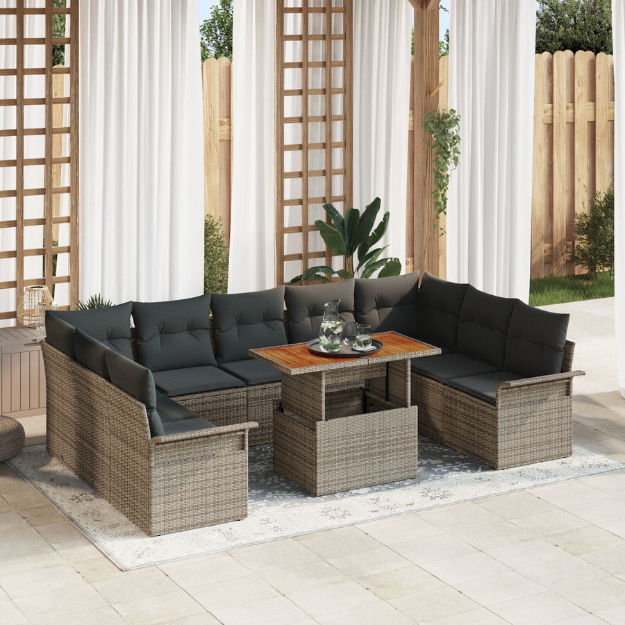 Tuin Sofa Set Set Van 10 Grijs Riet, Polyester Tuin Eetset
