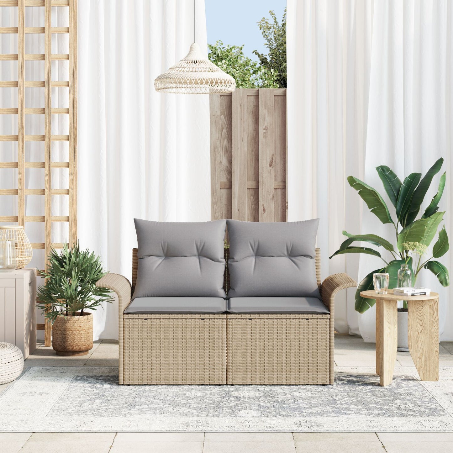 2-Zits Tuinsofa Met Kussens Poly Rattan Beige en grijs zonder opslag