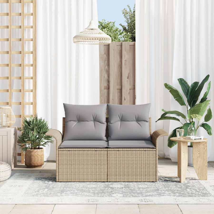2-Zits Tuinsofa Met Kussens Poly Rattan Beige en grijs zonder opslag
