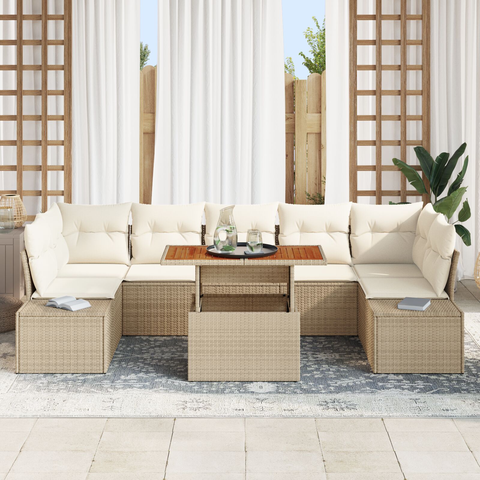 8-Delige Tuin Sofa Set Met Kussens Beige Poly Rattan