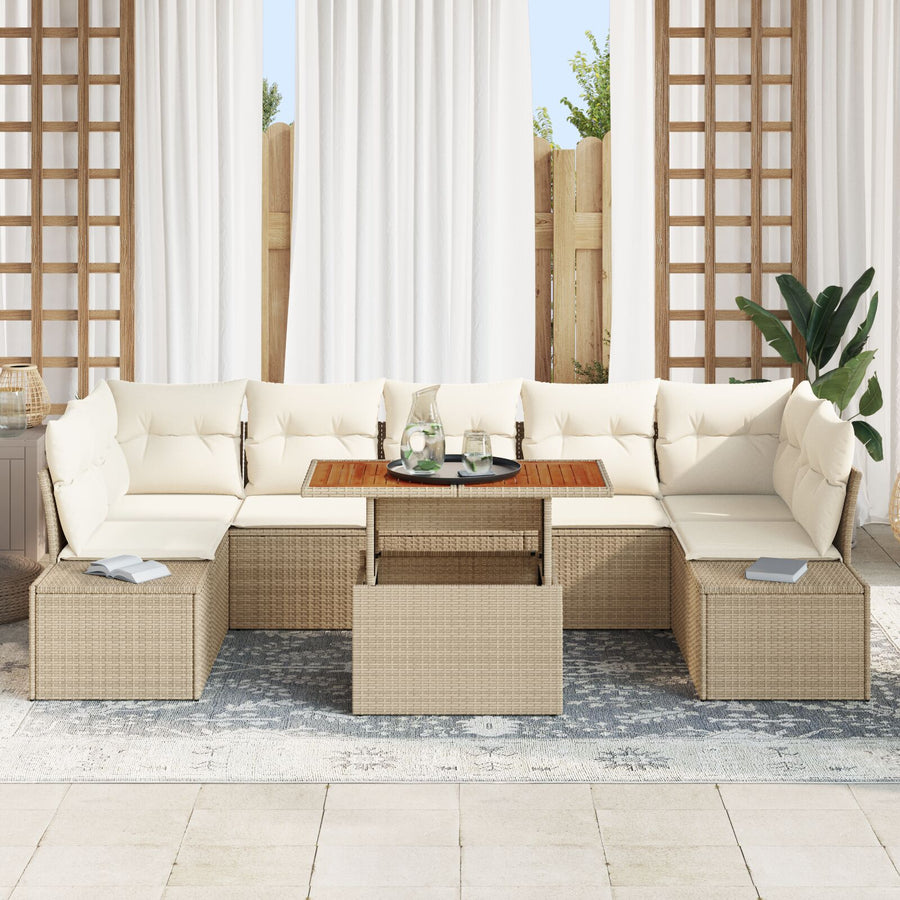 8-Delige Tuin Sofa Set Met Kussens Beige Poly Rattan
