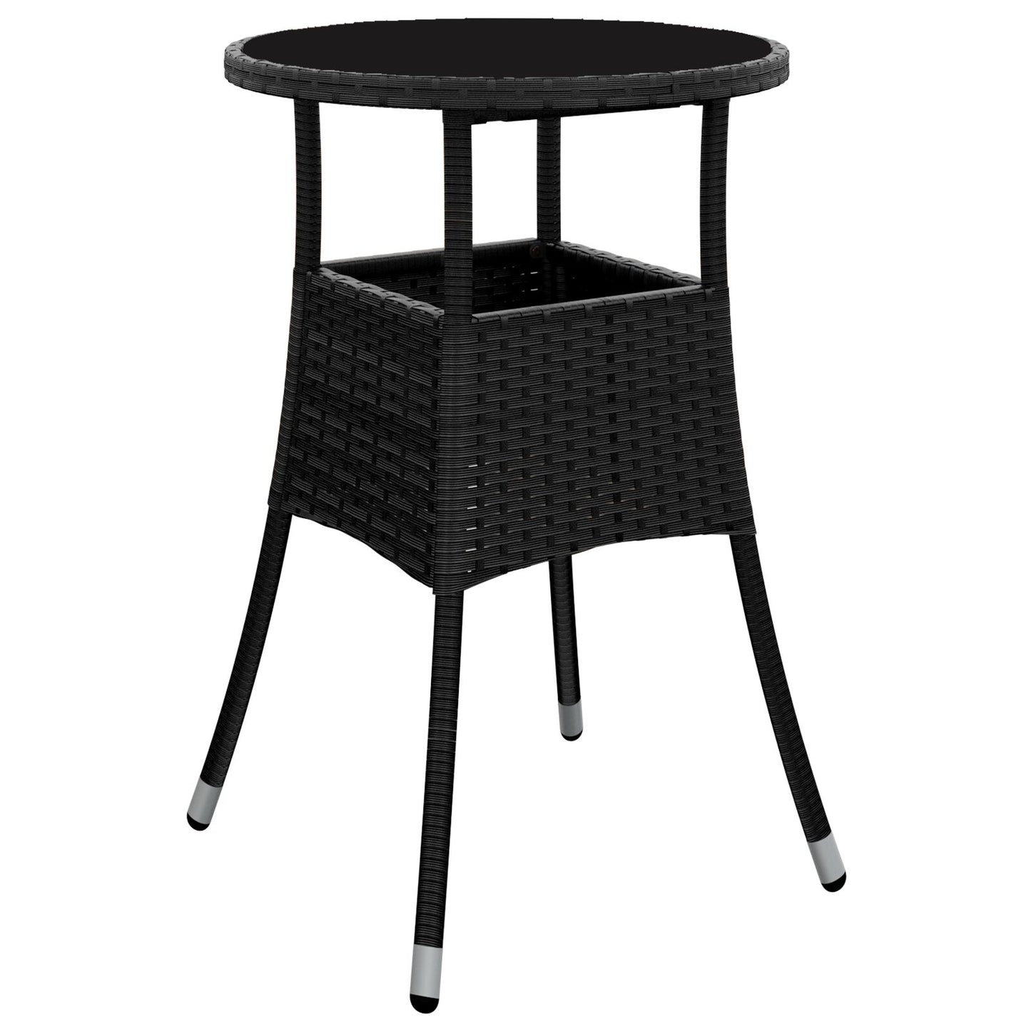 3 Delige Tuin Eettafel Set Zwart Poly Rattan