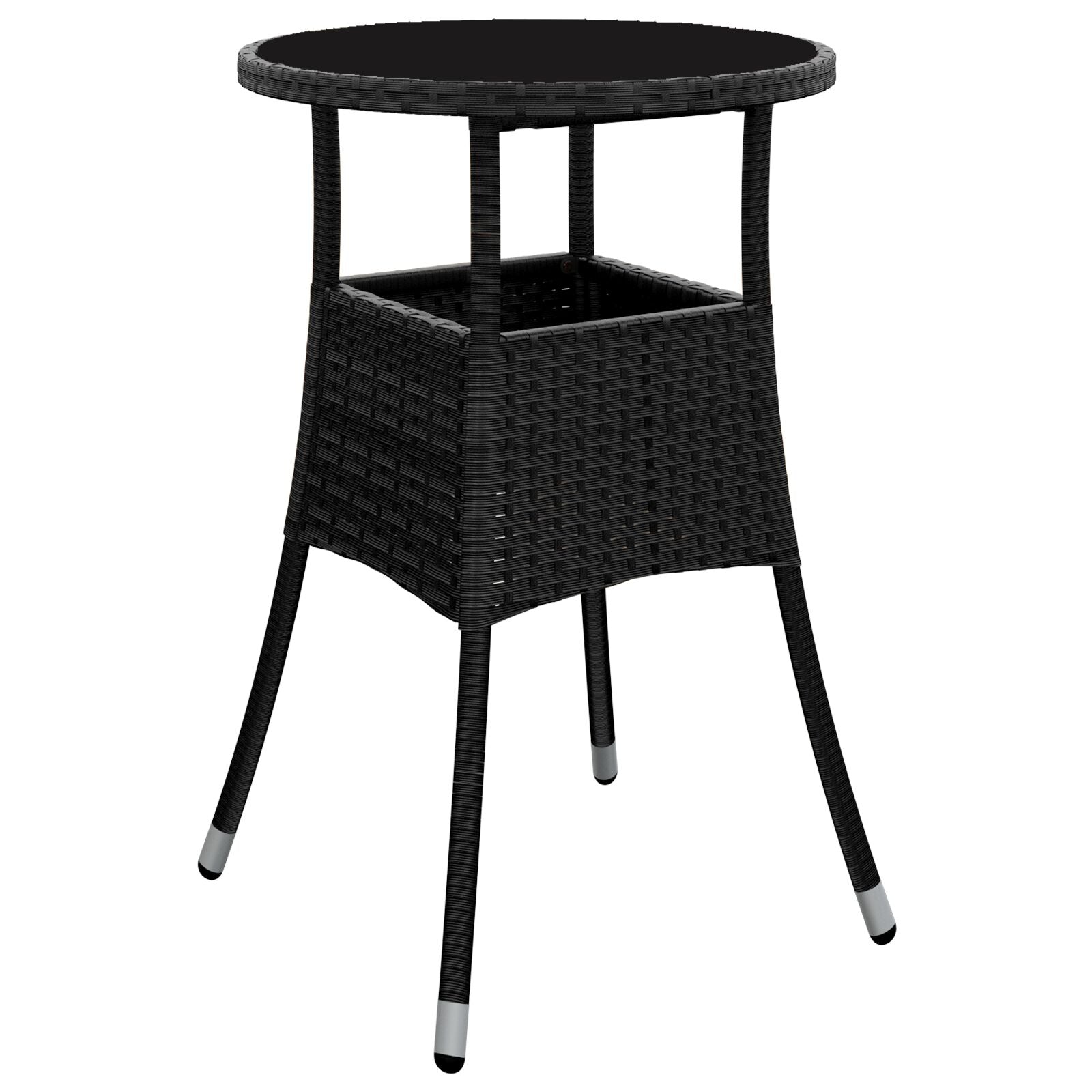 3 Delige Tuin Eettafel Set Zwart Poly Rattan