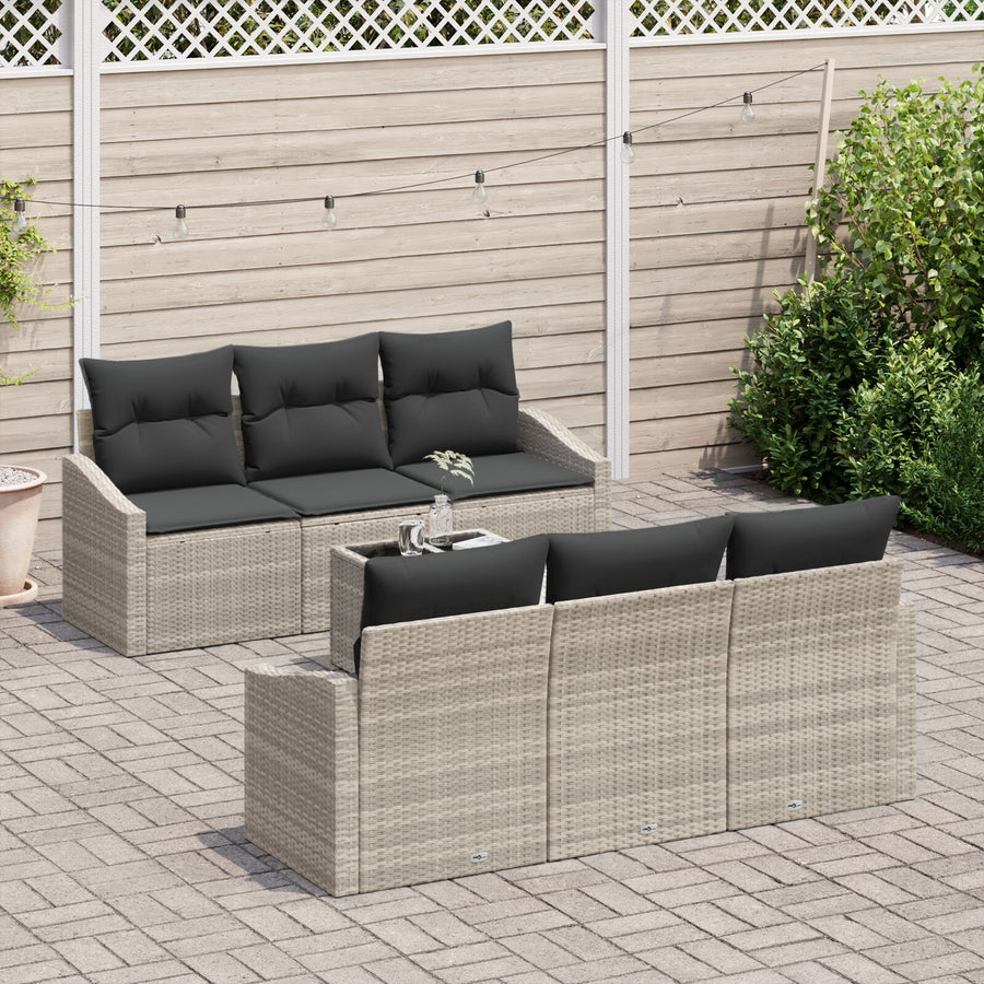 7-Delige Tuin Sofa Set Met Kussens Lichtgrijs Poly Rattan