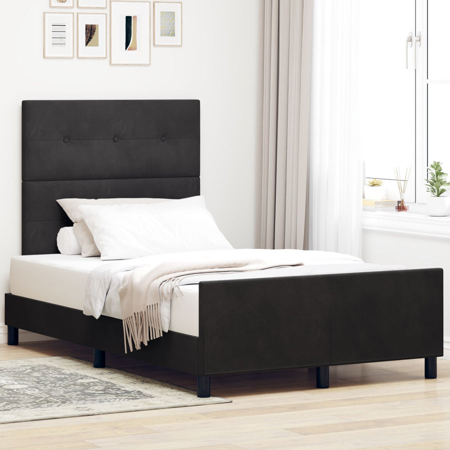 Bed Frame Zwart 120X190 Cm Fluweel Crème