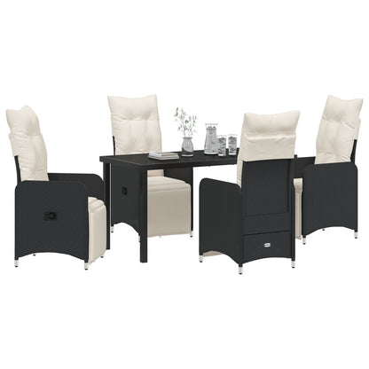 5-Delige Tuin Eettafel Set Met Kussens Zwart Poly Rattan.