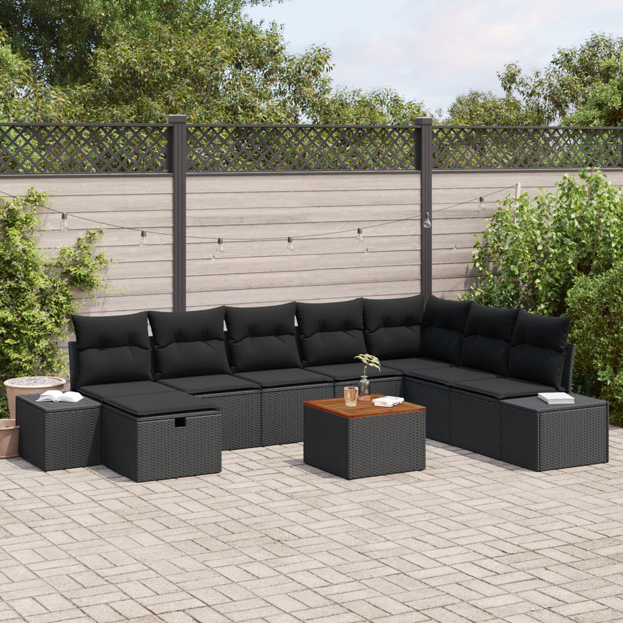 Tuinbank Set Set Van 9 Zwart Rattan Tuin Hoekbank Rechthoekig Wit