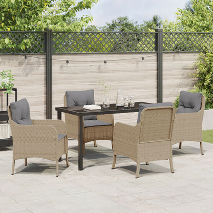 5-Delige Tuin Eetset Met Kussens Beige Poly Rattan