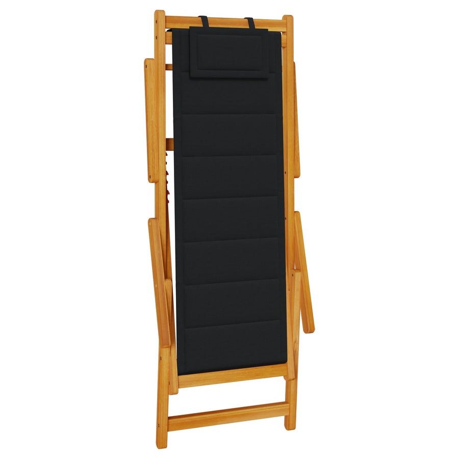 Inklapbare Strandstoelen 2 Stuks Massief Acaciahout & Textileen Zwart