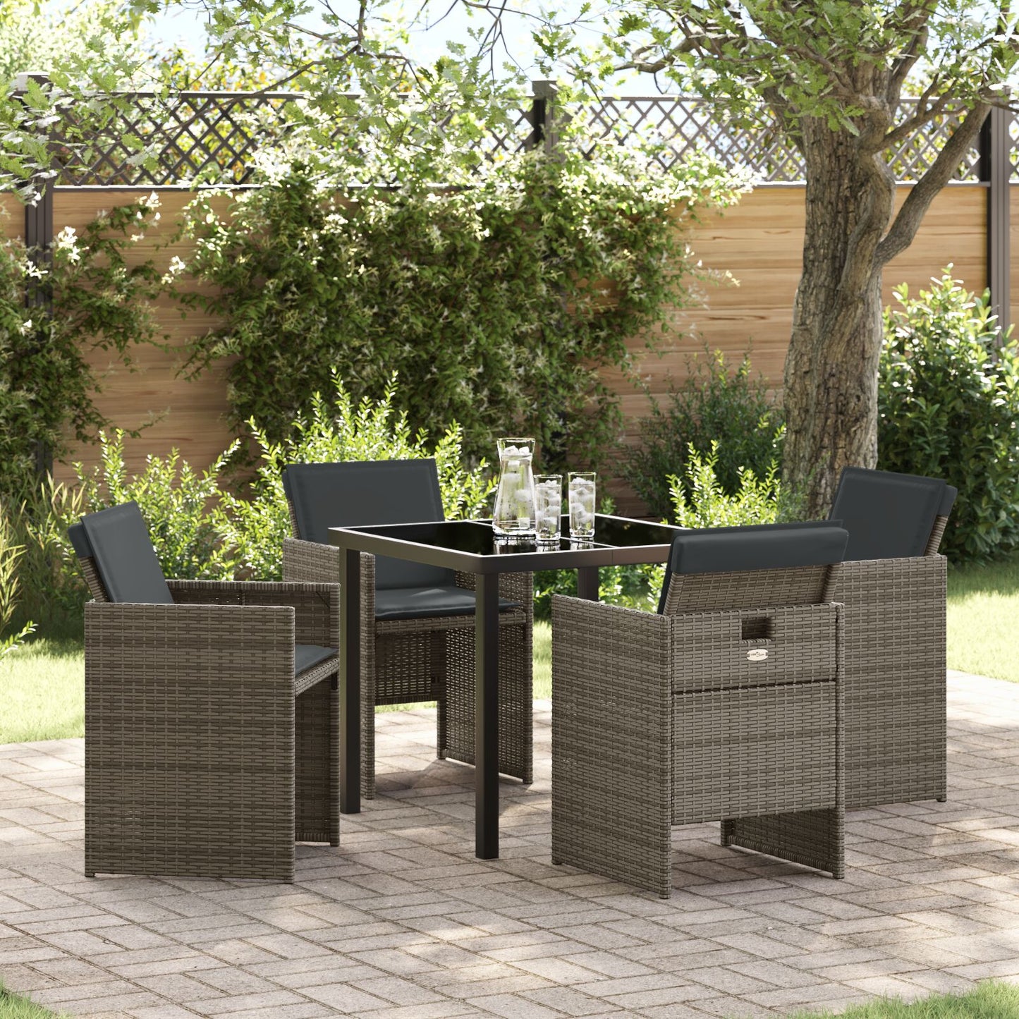 5-Delige Tuin Eetset Met Kussens Grijze Poly Rattan
