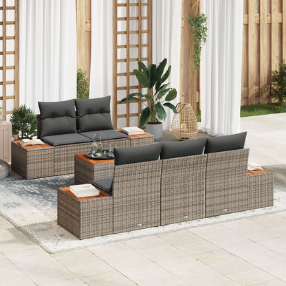 6-Delige Tuin Sofa Set Met Kussens Grijs Poly Rattan Acacia