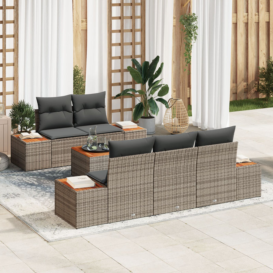 6-Delige Tuin Sofa Set Met Kussens Grijs Poly Rattan Acacia