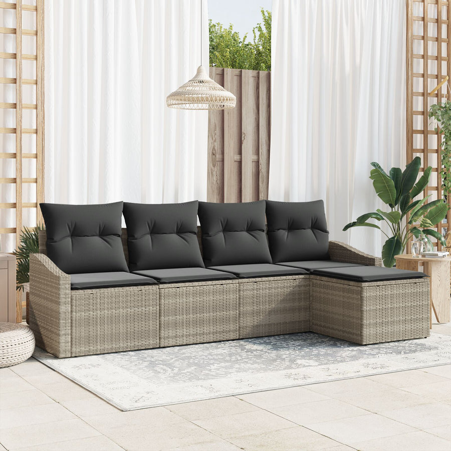 Tuinsofaset Set Van 5 Beige Riet, Polyester Stof Tuinsofaset Gegalvaniseerd Staal