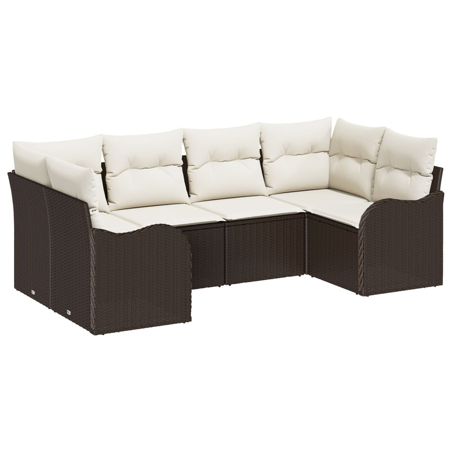 6-delige Tuin Sofa Set met Kussens Bruin Poly Rattan, vidaXL 2-zits Tuin Sofa met Kussens Bruin Poly Rattan