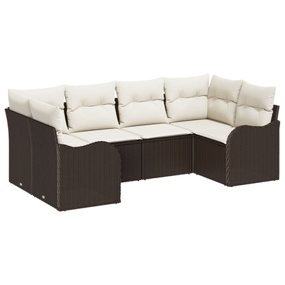 6-delige Tuin Sofa Set met Kussens Bruin Poly Rattan, vidaXL 2-zits Tuin Sofa met Kussens Bruin Poly Rattan