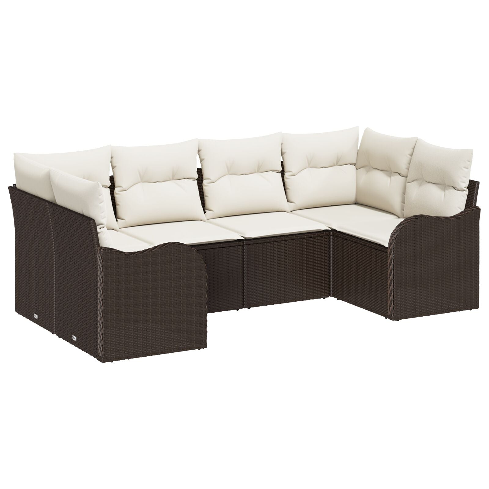 6-delige Tuin Sofa Set met Kussens Bruin Poly Rattan, vidaXL 2-zits Tuin Sofa met Kussens Bruin Poly Rattan