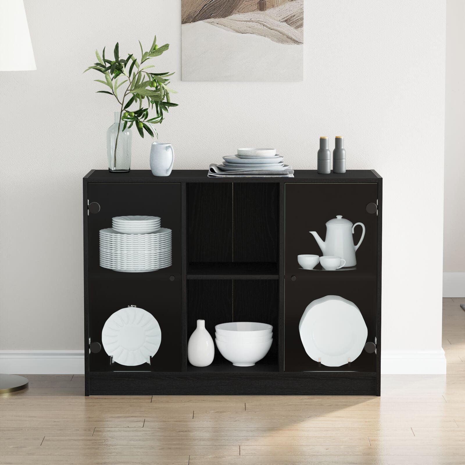 Dressoir Zwart Eiken 102X37X75,5 Cm Engineered Hout