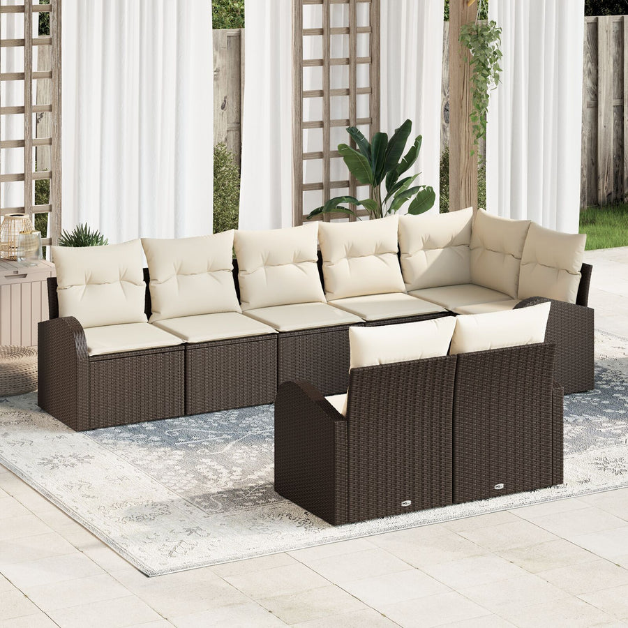 8-Delig Tuinsofa Set Met Kussens Poly Rattan Bruin en crème zonder tafel