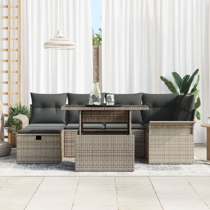 7-Delige Tuinsofa Set Met Kussens Grijs Poly Rattan