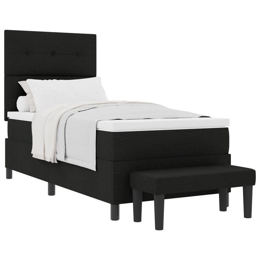 Boxspring Bed Met Matras & Bank Stof Zwart 80 x 200 cm Knoop gestoffeerd