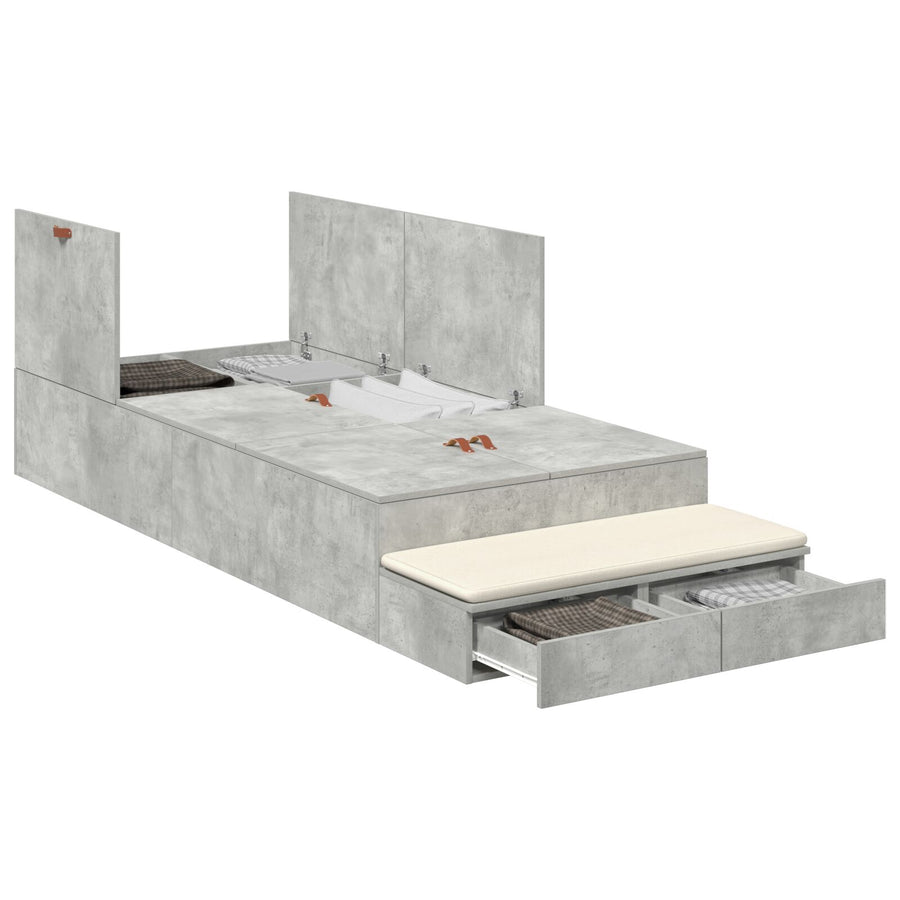 Opbergbedframe Beton Grijs Bewerkt Hout 236.5 X 100 X 31.5 Cm Artisanaal Eiken