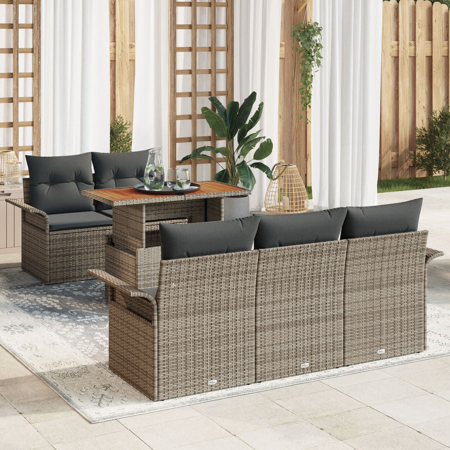 Tuin Sofa Set Set Van 6 Grijs Poly Rattan Tuinbank Stoel