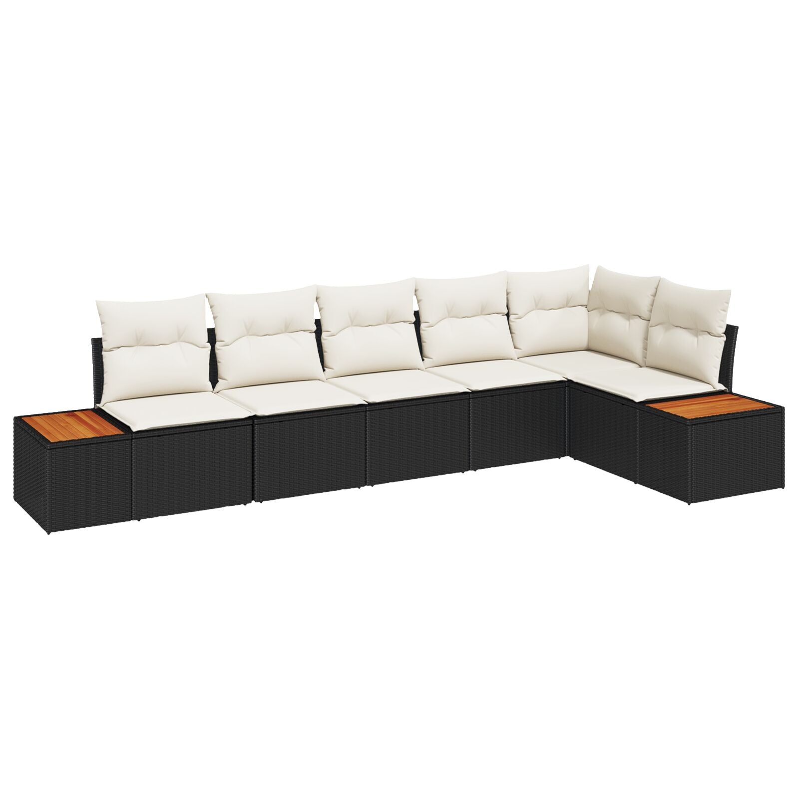 Zesdelige Tuin Sofa Set Met Kussens In Poly Rattan Zwart en crème zonder tafel